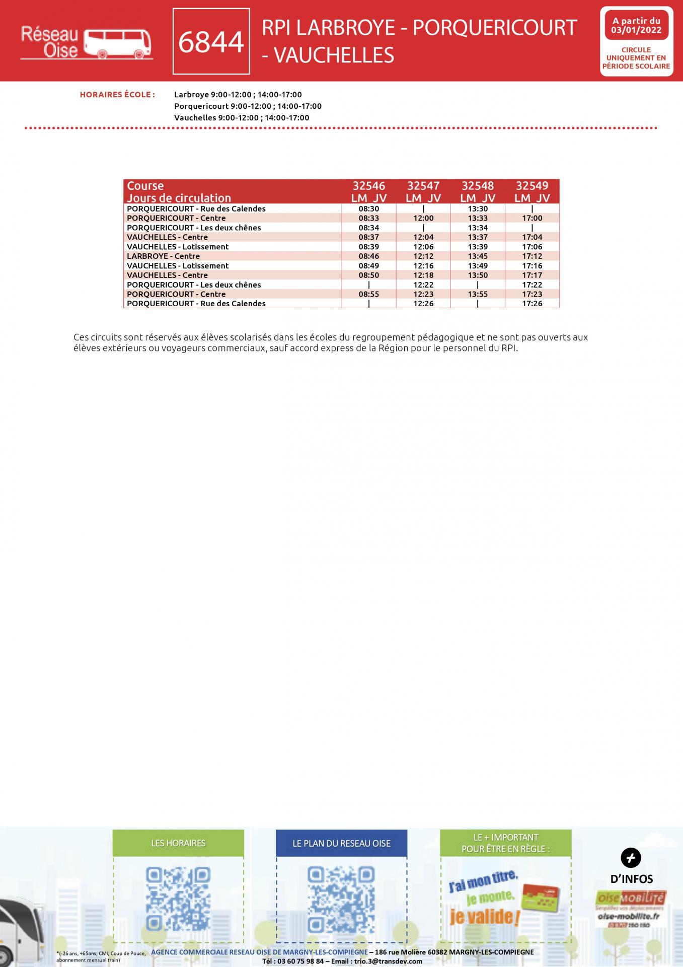 Horaires cars scolaires